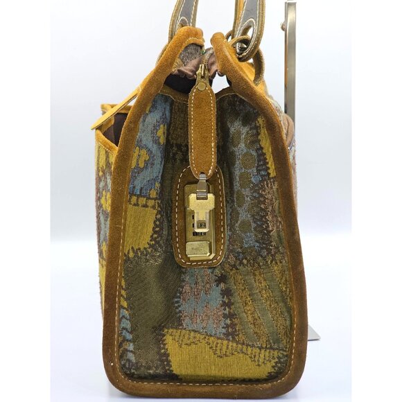 Vintage French Company Patchwork Suede Leather Travel Handbag Sz L 2710 - Picture 5 of 16